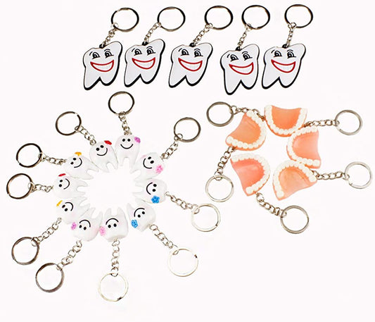 Airgoesin 20pcs Keychain Key Ring Hang Tooth Smile Shape Dental Clinic Gift Christmas Holiday Charms for Kids Birthday Party Favors & School Carnival Prizes