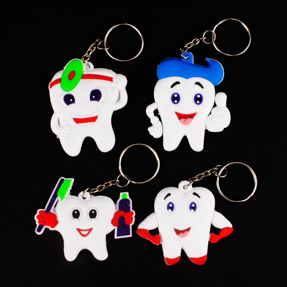 Airgoesin 4pcs Rubber Dental Tooth Cute Keychain Key ring Dentist Clinic Gift