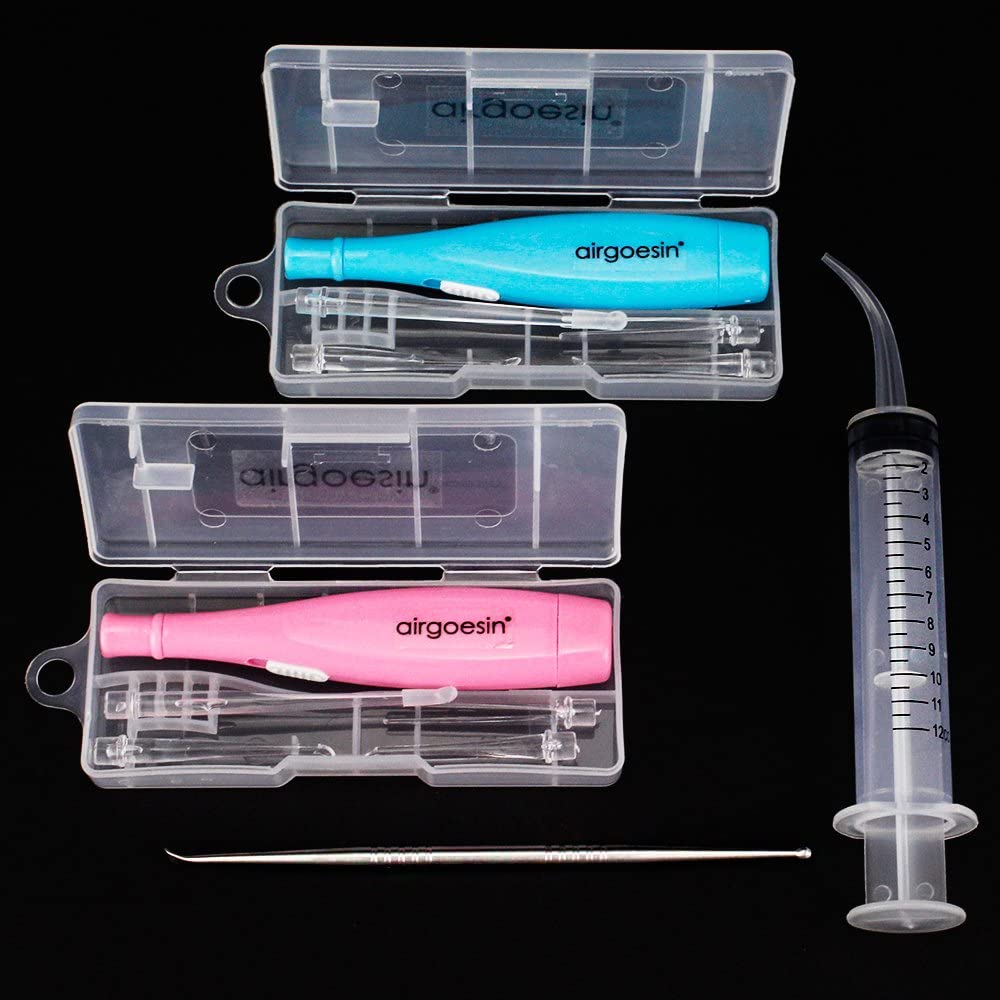 Airgoesin Longer Tips 2 Sets Tonsil Stone Remover Kit w/LED Tool, Irrigation Syringe & Stainless Tonsil Pick