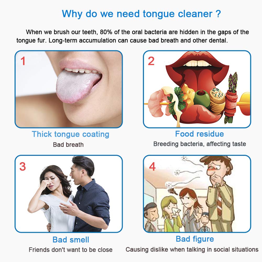 Airgoesin Tongue Scraper Cleaner Medical Grade Metal Tongue Brushes Set for Fresh Breath Dental (4 pcs)