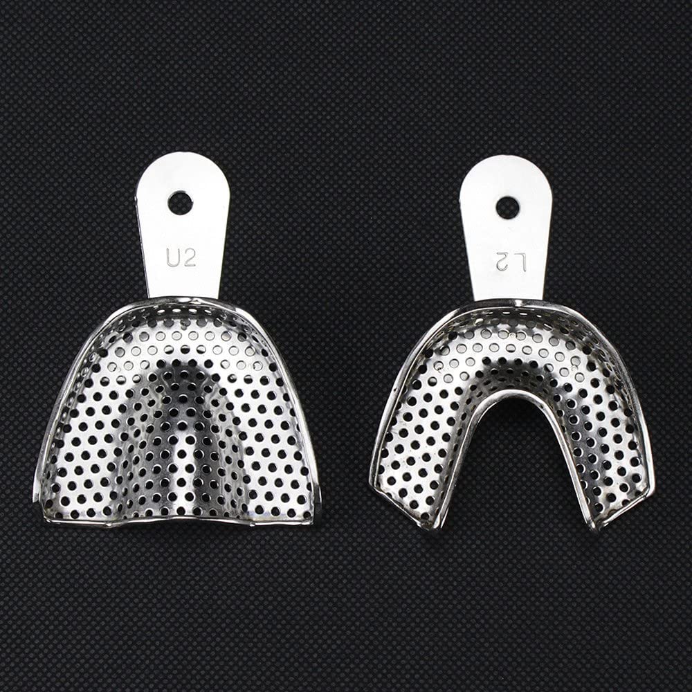 2pcs Dental Lab Stainless Steel Medium Size Impression Tray Denture Instruments