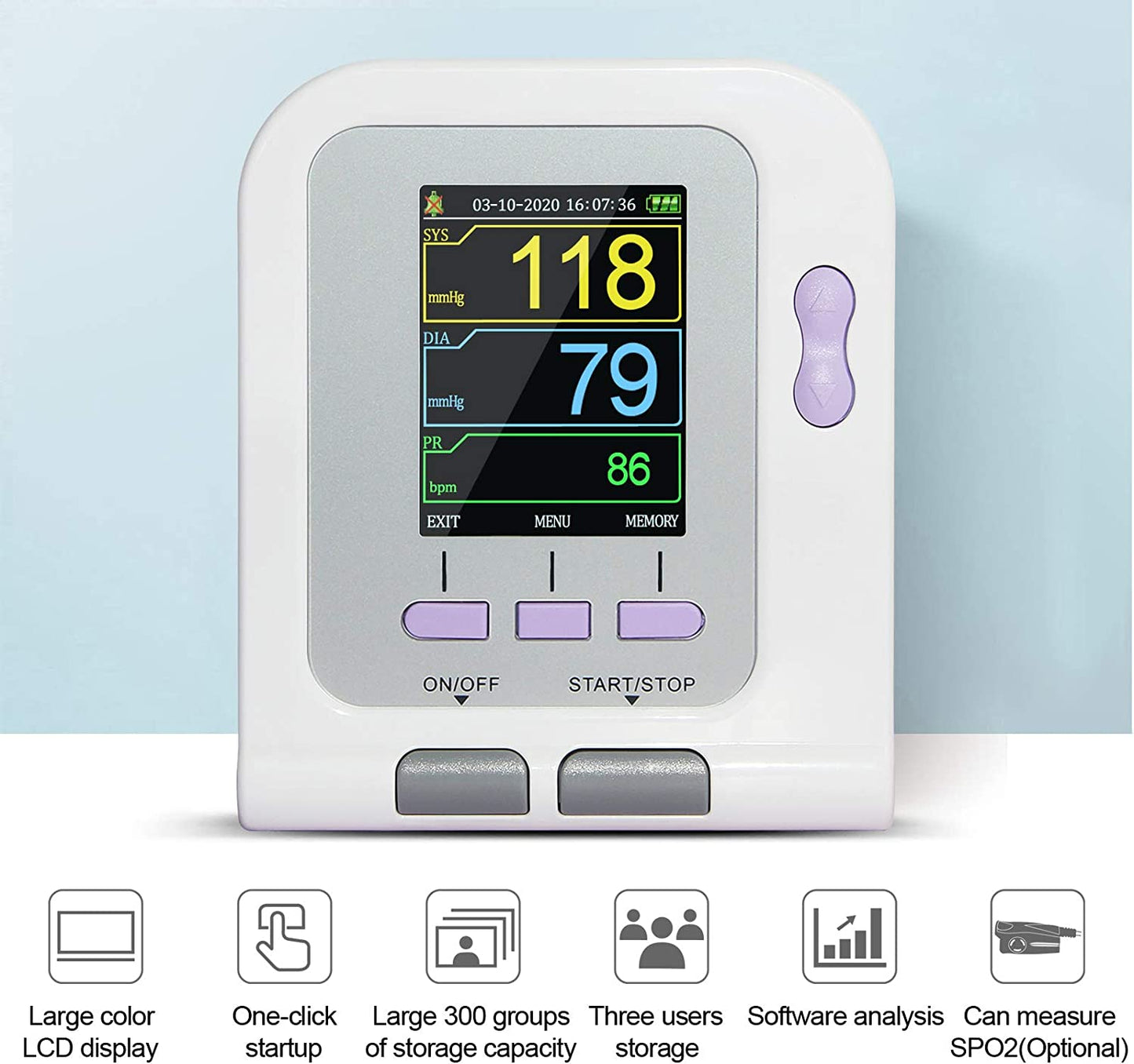 Fully Automatic Upper Arm Blood Pressure Monitor 3 Mode 3 Cuffs Electronic Sphygmomanometer