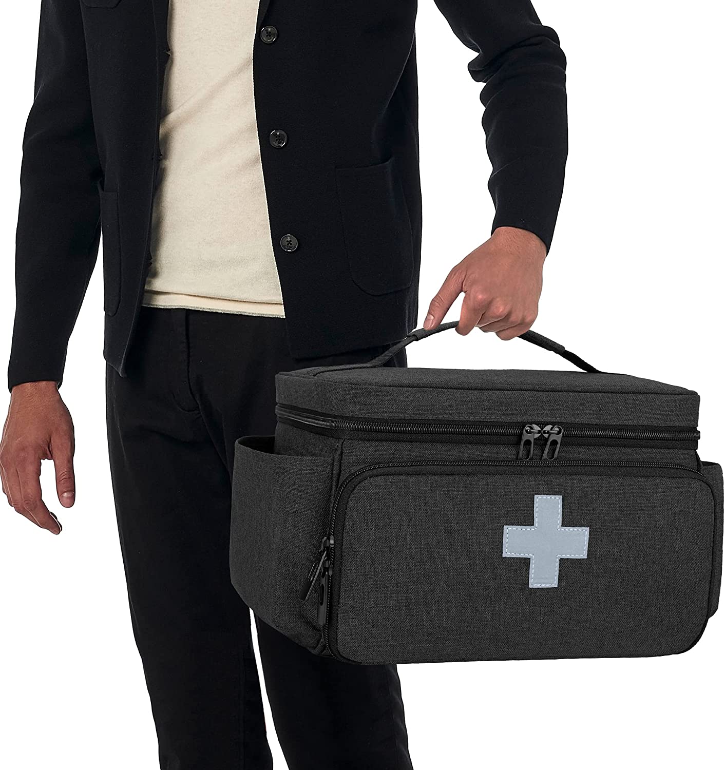 CURMIO Small Medicine Storage Bag Empty, Family First Aid Organizer Box  for